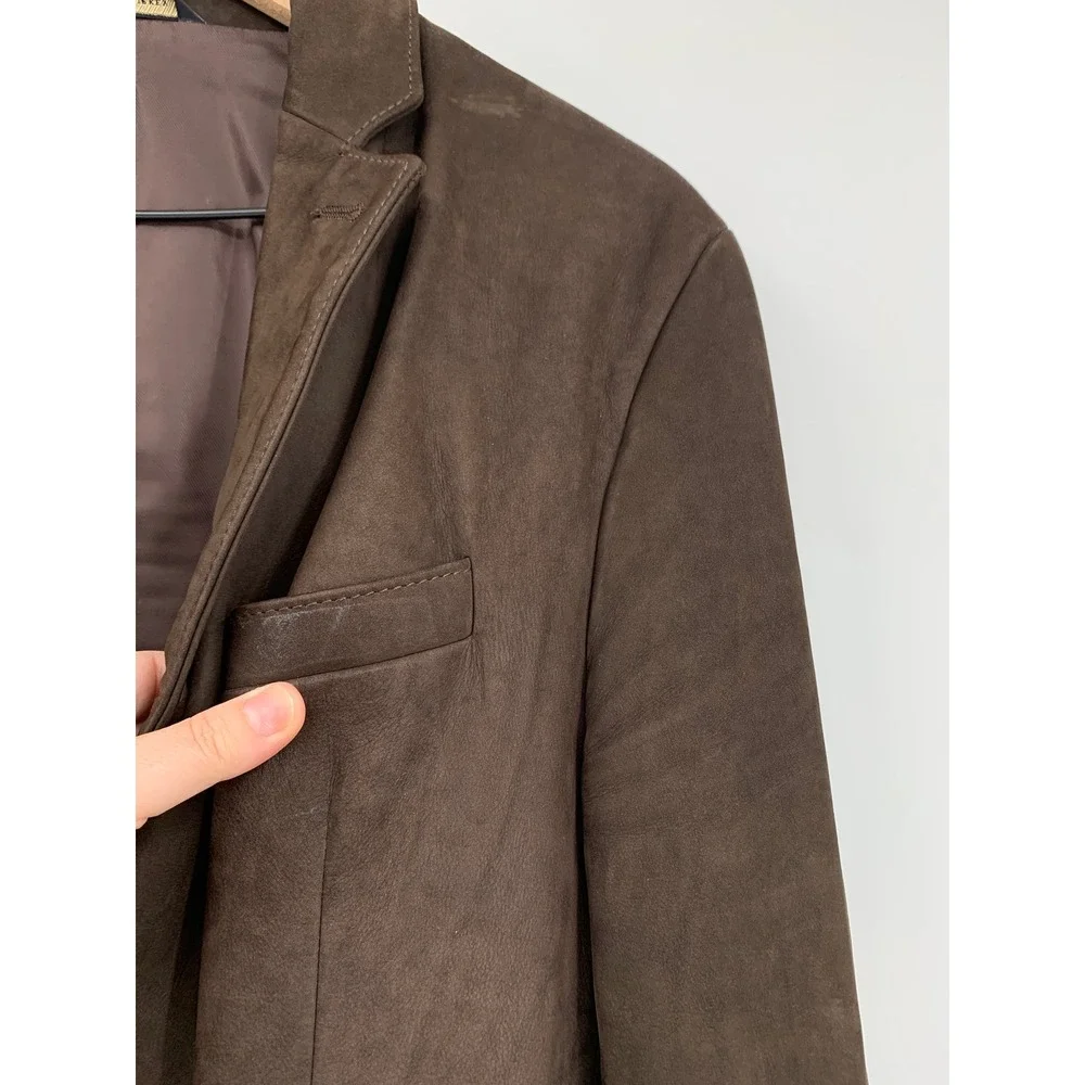 Vintage Banana Republic Blazer Mens 42R Brown 100% Nubuck Leather Jacket Heavy